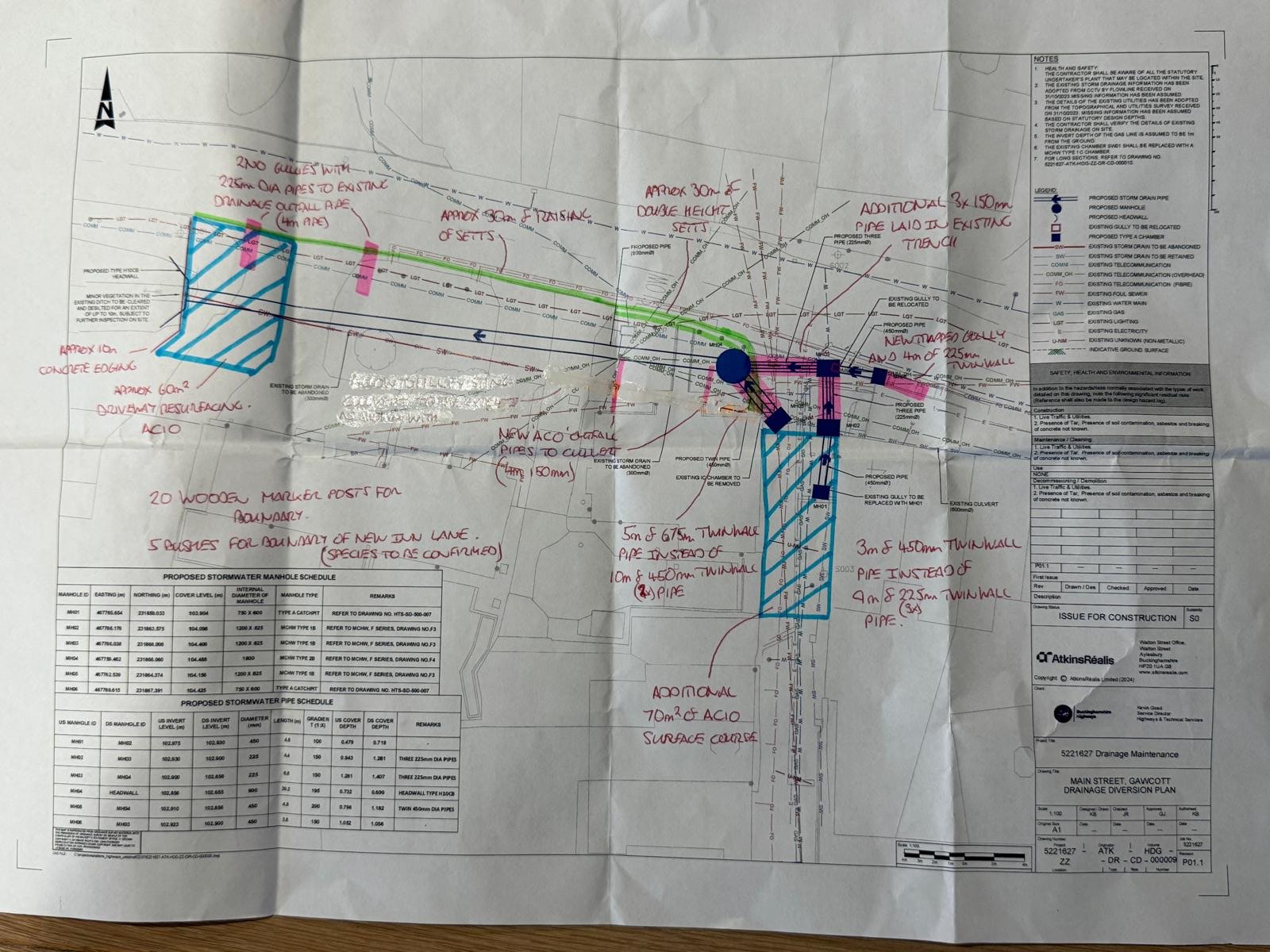 The Atkins Realis drainage diversion plan — Main Street Gawcott, issued for construction