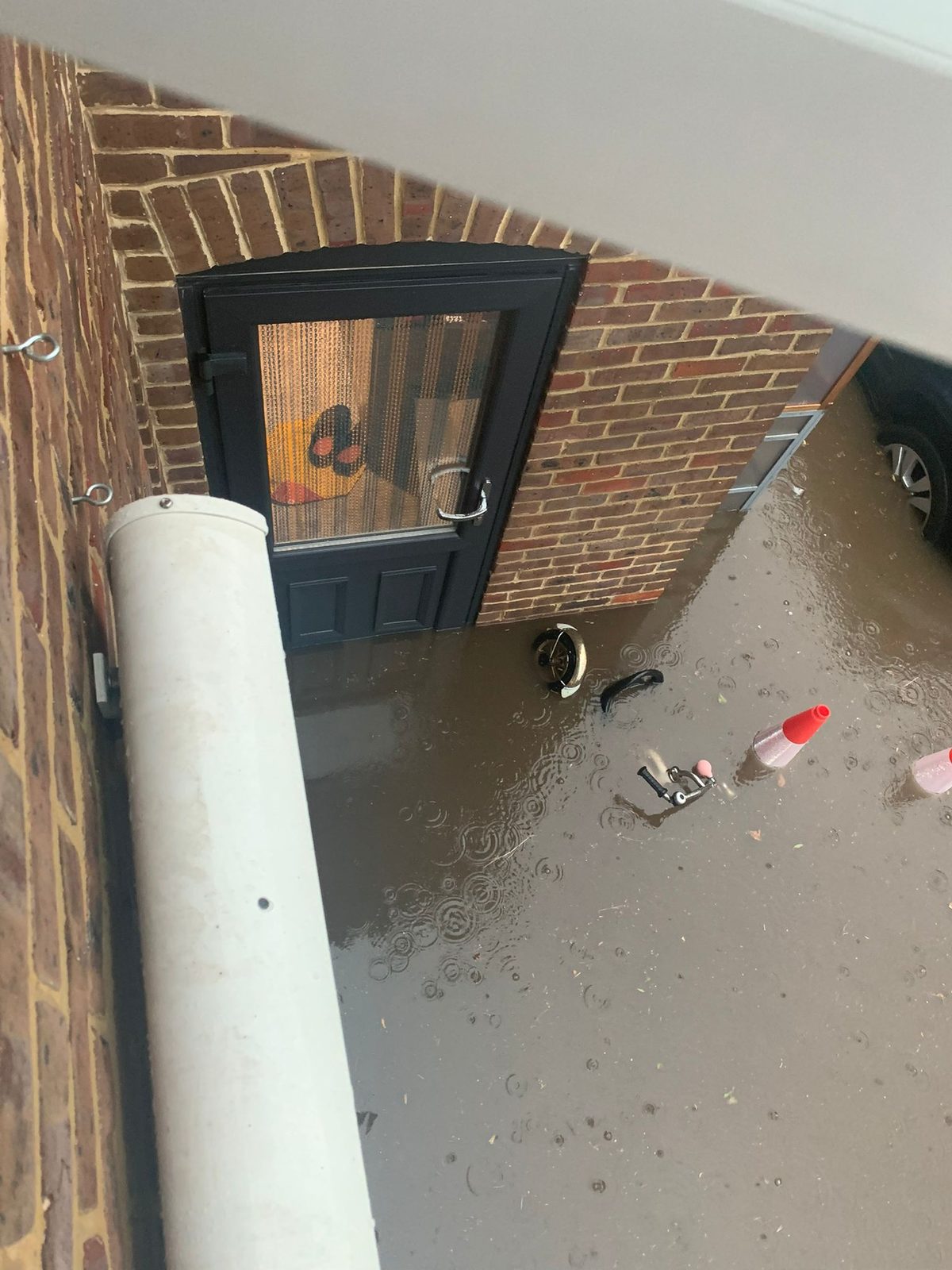 Looking into the kitchen from outside during the first flood